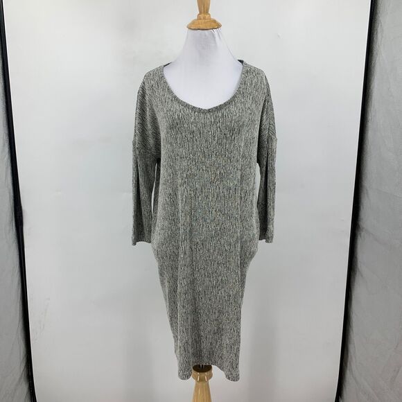 Pure Jill Dress Womens PM Medium Petite Black White Long Sleeve Linen Blend - Picture 2 of 13